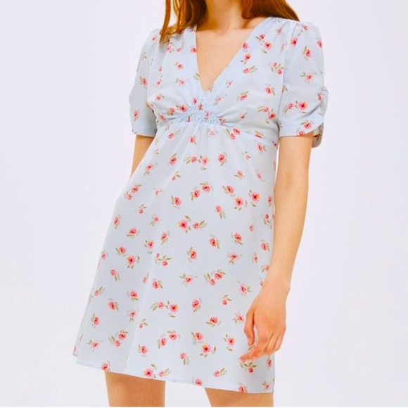 Topshop Baby Blue Floral Tea Dress - Picture 2 of 8